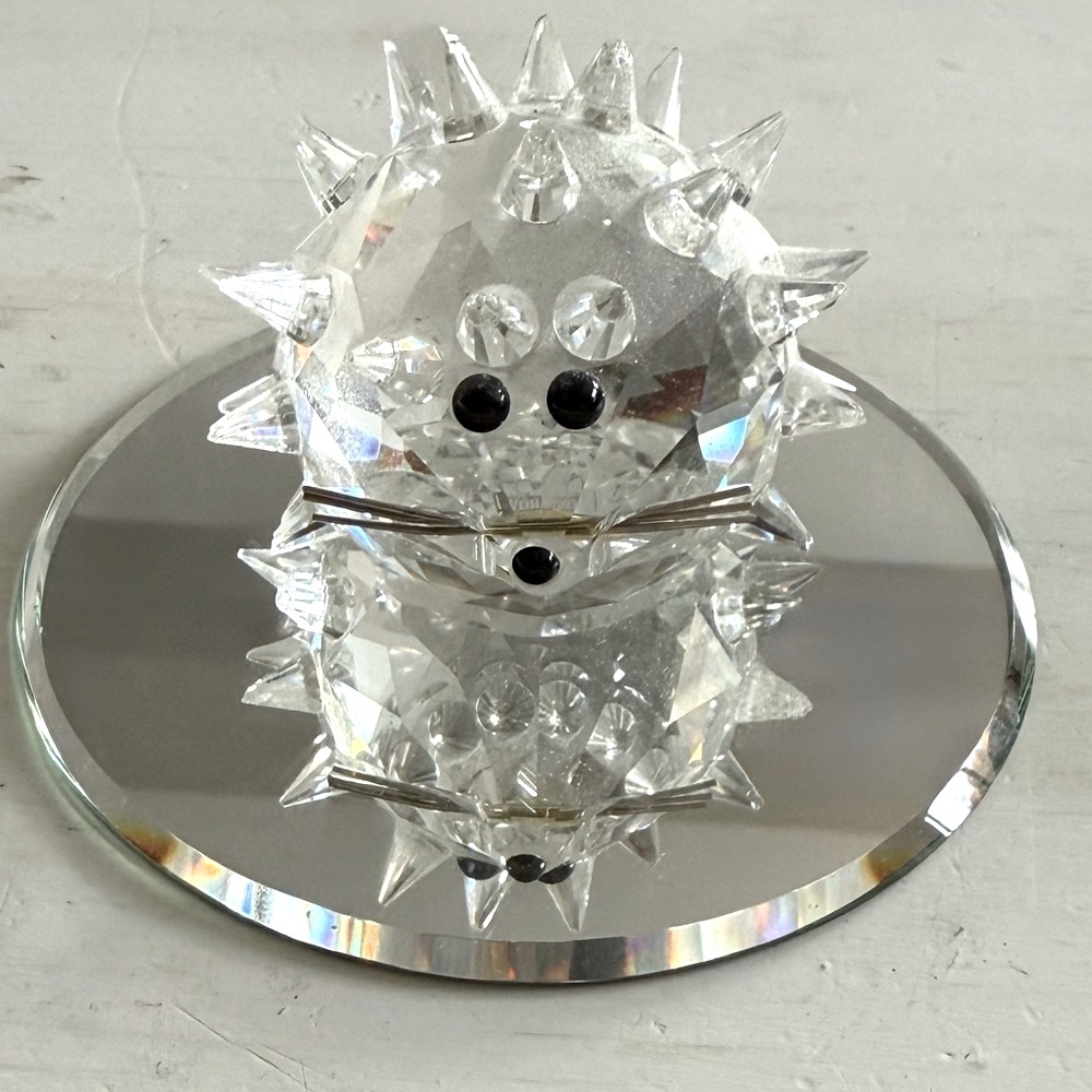 Vintage Swarovski Large Hedgehog With Whiskers And Glass Display